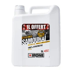 IPONE - Huile Moteur Moto 2 Temps Samouraï Racing - 100 % Synthétique avec Esters - Très Haute Performance – Compatible Mélange, Graissage Séparé, Systèmes d'injection - Bidon 5L dont 1L Offert