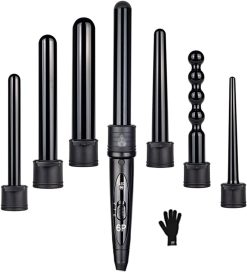 KKMNDE 6 en 1 9-32mm Interchangeable Professionnel en céramique bigoudi Rotatif Fer à friser Baguette bigoudis Soins des Cheveux Outils de Coiffure