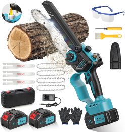Mini Tronconneuse a Batterie 8000mAh, 6 Pouces 1000W Tronconneuse Electrique Sans Fil Brushless avec Graisseur Automatique, 4 Chanes, Elagueuse Batterie, Petite Trononneuse pour l'élagage le Jardin