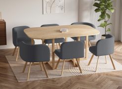 FLEN XL Ensemble table + 6 chaises encastrables gris FLEN XL