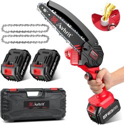 Avhrit Mini Trononneuse à Batterie, 8 Pouces, 8000 mAh Trononneuse lectrique Sans Fil Brushless avec 2 Batteries 4.0 Ah et Système de Lubrification, Idéale pour Branches, Cour et Jardin