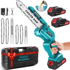 6+8 Mini Tronconneuse a Batterie Sans Balais Avec Graisseur, Angle Réglable, Trononneuse lectrique Compacte Et Puissante De 1000 w Avec Batterie De 4000(2x2000) mAh, équipée de 4 chanes