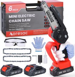 Mini Trononneuse à Batterie 6 Pouces, Aoresac Tronconneuse lectrique Sans Fil avec Verrouillage de Sécurité Chane, Tronconneuse Electrique Chanes pour la Coupe du bois, l'élagage le Jardin